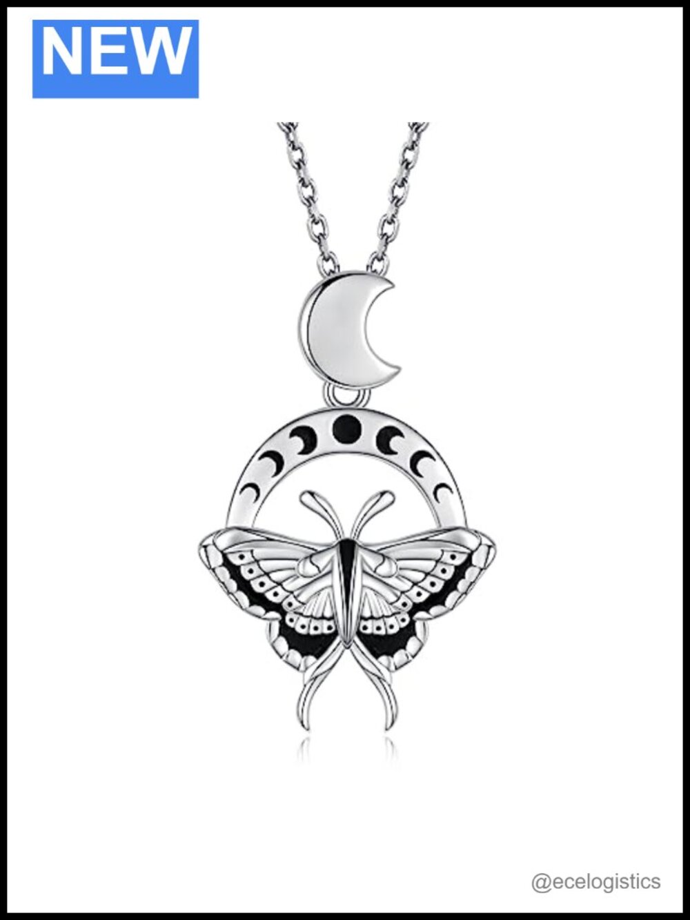 Sterling Silver Luna Moth Necklace Gothic Pendant Jewelry for Women